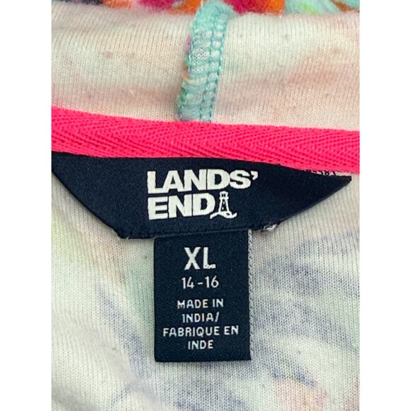Lands' End Vibrant Tropical Theme Long Sleeve Hooded Cover Up Size 14-16 Juniors - Picture 7 of 9